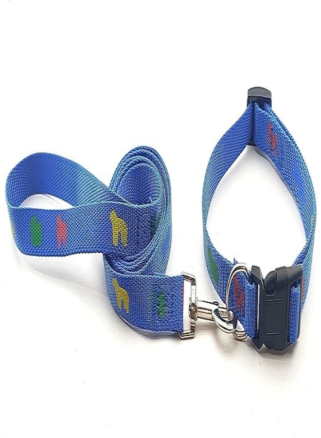 Pups&Pets Nylon Collar Leash Set Printed Adjustable & Durable Collar Leash Set 15 mm for All Small Breed Dog & Puppy 15 MM - Blue - Image 4